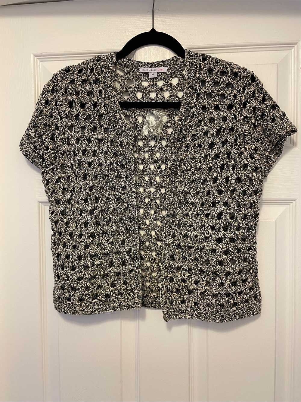 Isaac Mizrahi Live! Crochet Open-Knit Cardigan In Black and White
